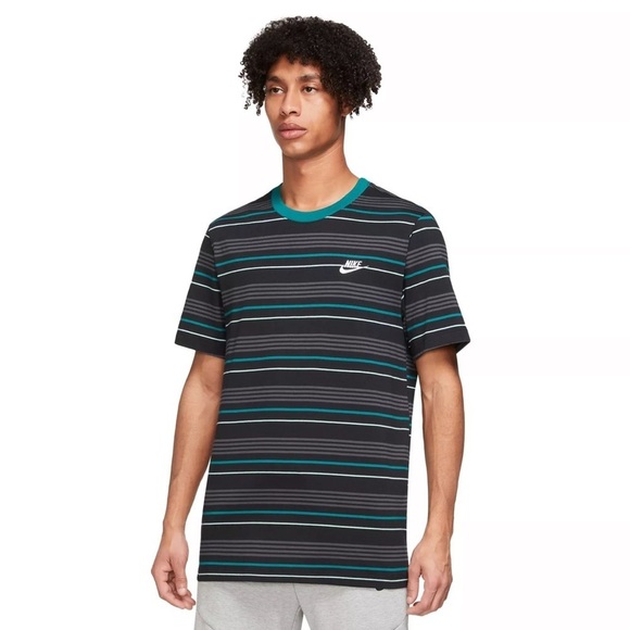 Nike Classic Crewneck T-Shirt Teal Stripe Embroidered Futura Logo Large NWT - Picture 1 of 8